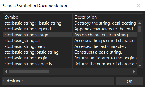 Search symbol in documentation